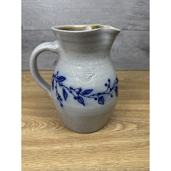 1992 Salmon Falls Salt Glaze Stoneware 2 Qt Pitcher – Blue Berry Vine – 7-3/8” - Picture 2 of 12